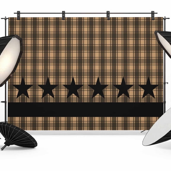 Checkered Stars Backdrop for Photography, Retro Brown Black Plaid Art Photo Backdrop Portrait Background Party Banner Photo Backgrounds for Studio Booth Props, 12x8ft