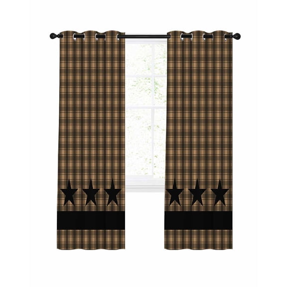 Checkered Stars Blackout Curtains 45 Inch Length Retro Brown Black Plaid Art Thermal Insulated Window Curtain Window Drapes 2 Panels for Bedroom Living Room 52"Wx45"L
