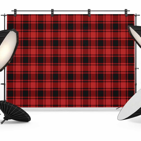 Checkered Stars Photography Backdrop 10x8FT, Vintage Red Black Plaid Art Photo Backdrops, Background for Photography Studio Photo Studio Background, Back Drop for Photoshoot
