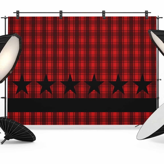 Checkered Stars Photography Backdrop 8x6FT, Retro Red Black Plaid Art Photo Backdrops, Background for Photography Studio Photo Studio Background, Back Drop for Photoshoot