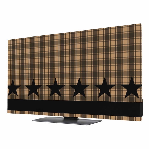 Checkered Stars TV Dust Cover 24 Inch, Retro Brown Black Plaid Art Computer Monitor Cover Dustproof Stretchable Indoor TV Screen Protector for LED LCD Universal Monitors
