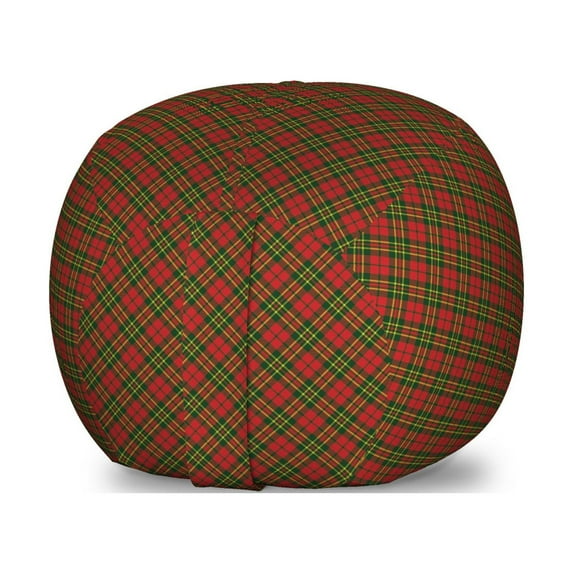 Checkered Storage Toy Bag Chair, Irish Tartan Plaid Motifs in Christmas Colors Geometrical Stripes, Stuffed Animal Organizer Washable Bag, Small Size, Emerald Yellow Vermilion, by Ambesonne