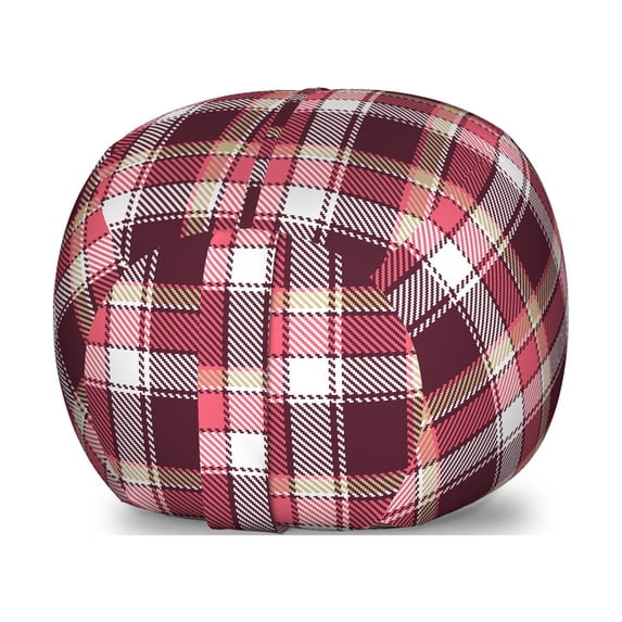 Checkered Storage Toy Bag Chair, Old Fashioned Style Garment Pattern Traditional Plaid Geometric Squares, Stuffed Animal Organizer Washable Bag, Large Size, Pink Maroon White, by Ambesonne