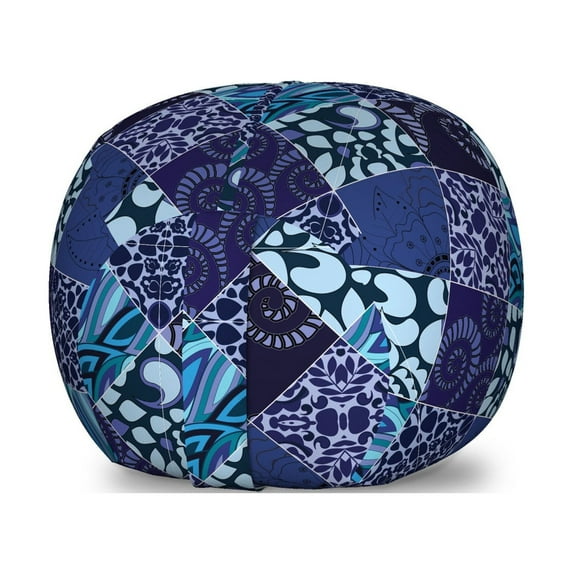 Checkered Storage Toy Bag Chair, Patchwork Style Damask Motifs in Geometric Violet Tones Floral Swirls Scrolls, Stuffed Animal Organizer Washable Bag, Small Size, Multicolor, by Ambesonne