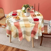 Checkered Table Cloth, Gingham Harvest Waterproof Vintage Table Cover for Kitchen Dining Room Outdoor Party Decor, Round 60 Inch