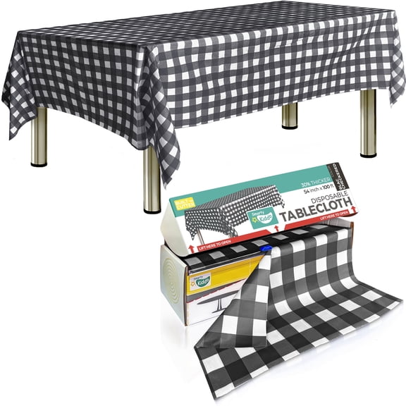 Checkered Table Cloth Plastic Disposable Tablecloth Roll 54in X 100ft with Built in Cutter Box, Table Cover for Party, Picnic, Events Tablecloths