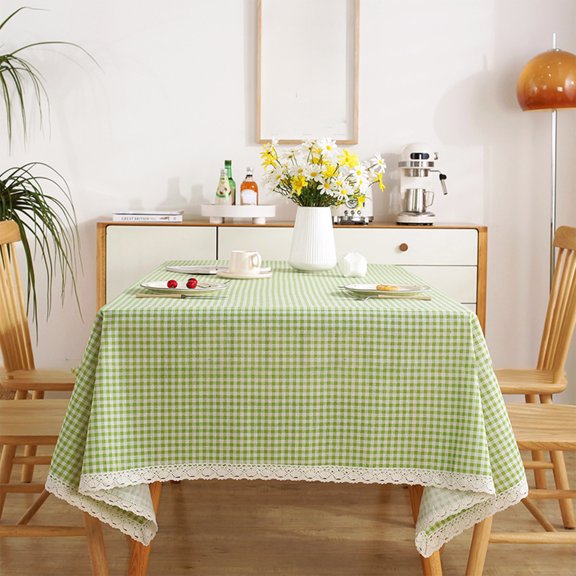 Checkered Table Cloth Square Cotton Linen Fabric Gingham Tablecloth with Tassel Washable Wrinkle Free Buffalo Plaid Table Cover for Spring Picnic Kitchen Dining, Beige, 39.37X59.06''