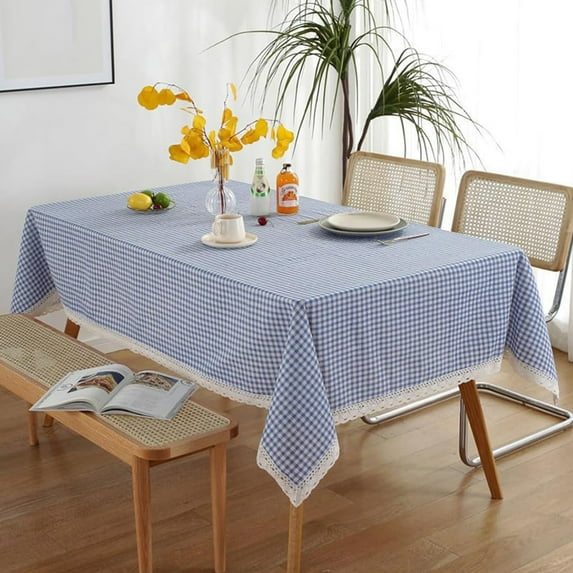 Checkered Table Cloth Square Cotton Linen Fabric Gingham Tablecloth with Tassel Washable Wrinkle Free Buffalo Plaid Table Cover for Spring Picnic Kitchen Dining, Beige, 39.37X59.06''