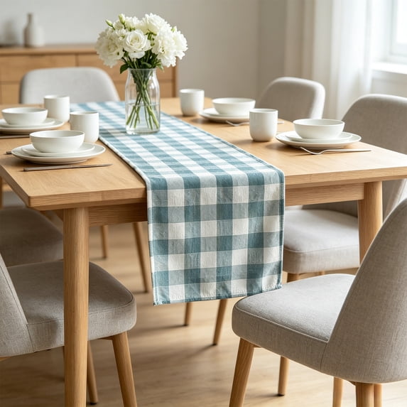 Checkered Table Runner 70x12 Inches, Cotton Linen Blend Rustic Farmhouse Style for Dining Table Kitchen Buffet, Reusable Holiday Party Decor for Thanksgiving Fall Celebration