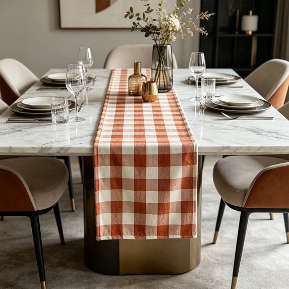 Checkered Table Runner 70x12 Inches, Cotton Linen Blend Rustic Farmhouse Style for Dining Table Kitchen Buffet, Reusable Holiday Party Decor for Thanksgiving Fall Celebration