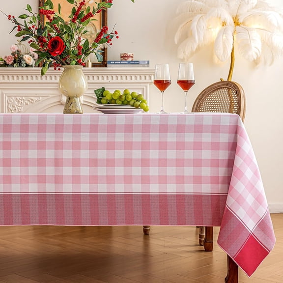 Checkered Tablecloth-Country Gingham Table Cloth-Rustic Farmhouse Tablecloths for Spring, Summer, Valentine's Day, Easter(Square, 60"x60", Pink)
