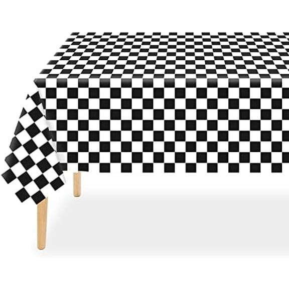 Checkered Tablecloth Disposable 12 Pack, 54 x 108 Inch Black and White Checkered Flag Table Cloth for Race Car Decorations, Birthday Party Supplies, Rectangle, Plastic Table Cover