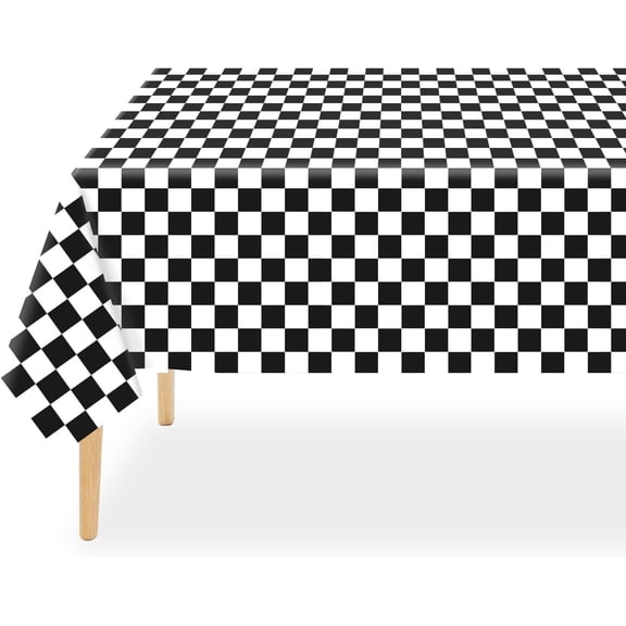 Checkered Tablecloth Disposable 3 Pack, 54 x 108 Inch Black and White Checkered Flag Table Cloth for Race Car Decorations, Birthday Party Supplies, Rectangle, Plastic Table Cover