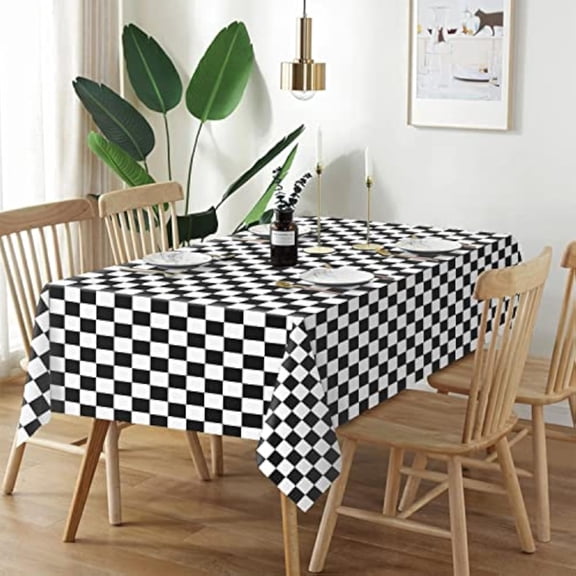 Checkered Tablecloth Disposable Black and White Checkered Flag Table Cloth for Race Car Decorations, Birthday Party Supplies, Rectangle, Plastic Table Cover
