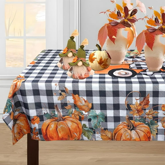 Checkered Tablecloth Plaid Tablecloth Fall Harvest Pumpkin Decor - Fall Table Cover for Thanksgiving Party Gifts or Everyday Use - 60"x84" Oblong Rectangle