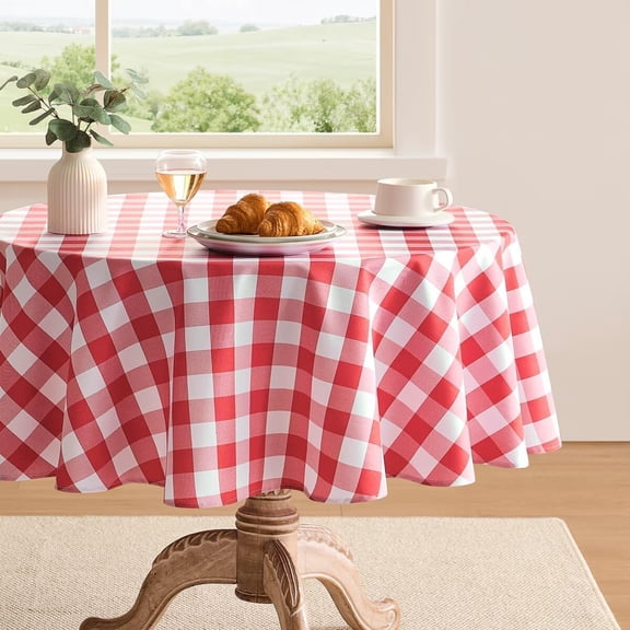 Checkered Tablecloth Rectangle Gingham Table Cloths Waterproof Wrinkle Free Buffalo Plaid Table Covers Washable for Dining, Parties & Outdoor Picnic(Red,60" Round)