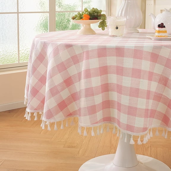 Checkered Tablecloth Rectangle Washable Buffalo Plaidwith Tassel Cotton Linen Gingham Table Cover for Picnic Kitchen Dining Room, Black & White, Rectangle, 55''x120'', 10 12 Seats