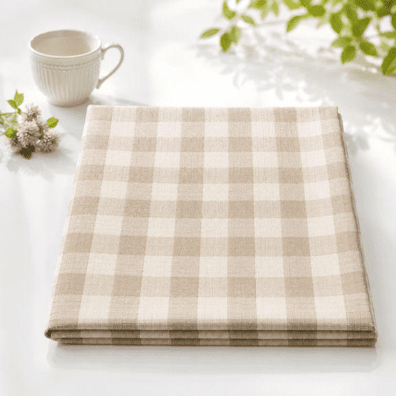Checkered Tablecloth Rectangle Washable Plaid Table Clothton Linen Gingham Cover For Picnic Kitchen Dining Room Beige And White 55 * 55 Inch