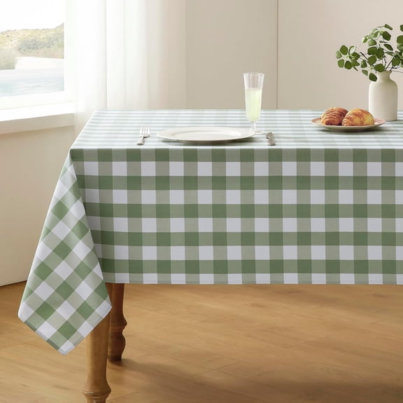 Checkered Tablecloth Rectangle Waterproof Gingham Table Cloth Washable Buffalo Plaid Table Cover Wrinkle Free for Kitchen, Dining and Outdoor Picnic, 60 x 120 Inch, Sage Green and White