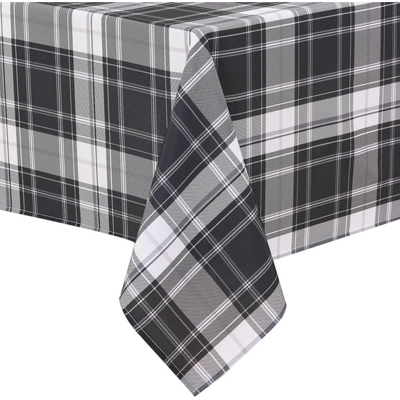 Checkered Tablecloth Square 60 x 60 Inch - Waterproof, Wrinkle Resistant and Washable Buffalo Plaid Table Cloth, Gingham Table Covers for Dinner Kitchen Picnic Birthday Party, Black