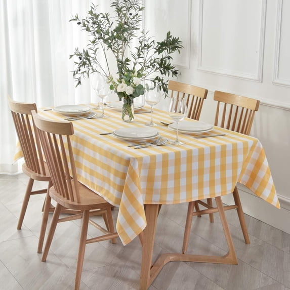 Checkered Tablecloth Stain Resistant Waterproof and Wrinkle Resistant Washable Heavy Weight Table Cloth Gingham for Dining Room and Outdoor Use, Rectangle 60 x 120 Inch Yellow and White