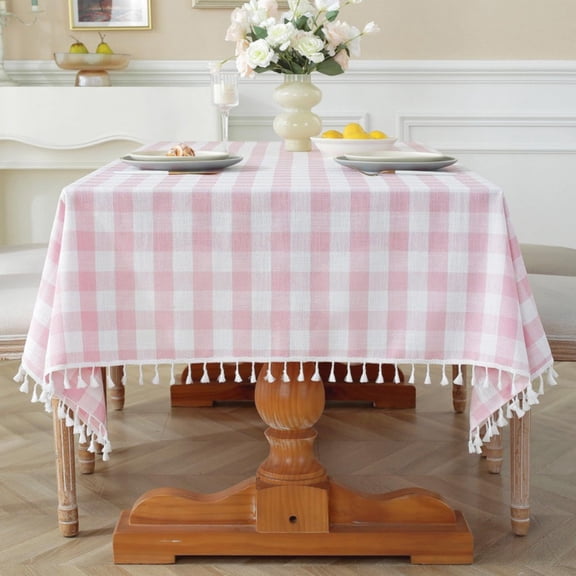 Checkered Tablecloth with Tassel Fringe Edge, Plaid Table Cover for Dining Room Kitchen Party Decor, Washable Rectangle Tablecloth