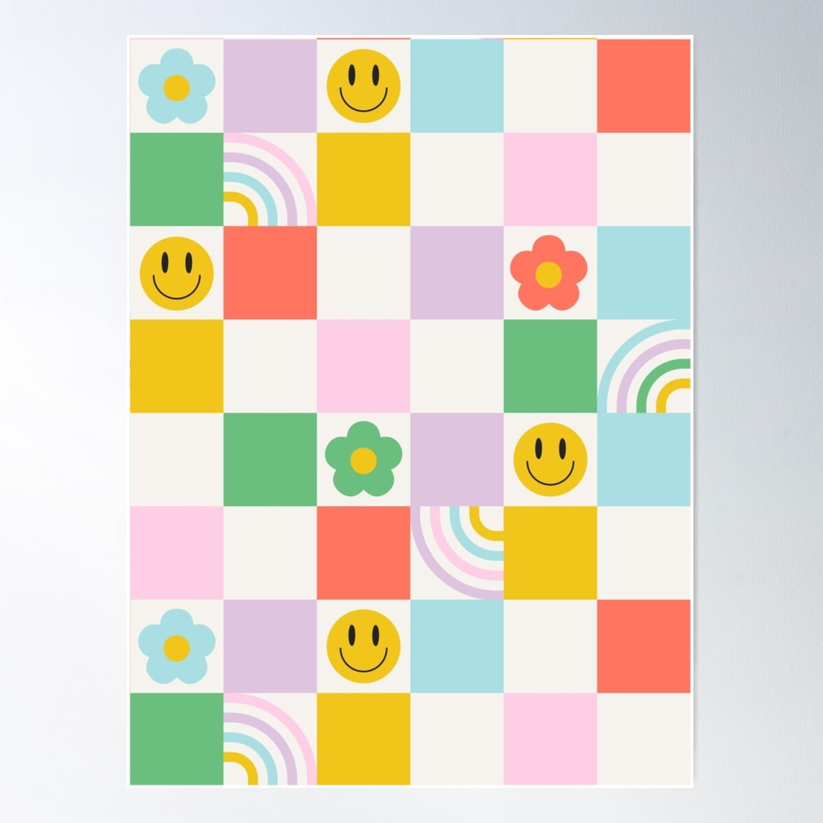 Checkered Theme With Smiles Poster Wall Art, Modern Wall Decor For ...