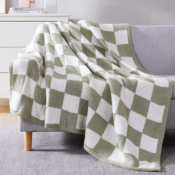 Checkered Throw Blanket, Grey Blue Soft Cozy Fluffy Warm Hand Made Throw Blankets for Couch, Sofa, Chair, Bed, Camping, Picnic, Travel Lightweight Bed Blanket - 50"*70"