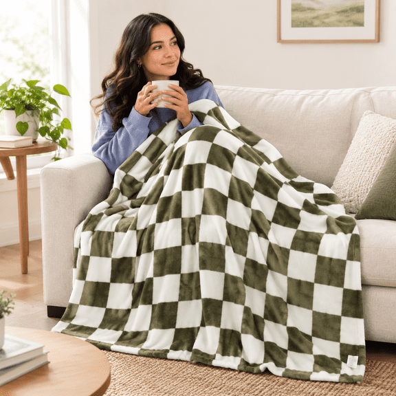 Checkered Throw Blanket Lightweight Anti-static 50x60 Inches Travel Size Sgreen Blankets For Couch Sofa Chair Bed Camping Picnic