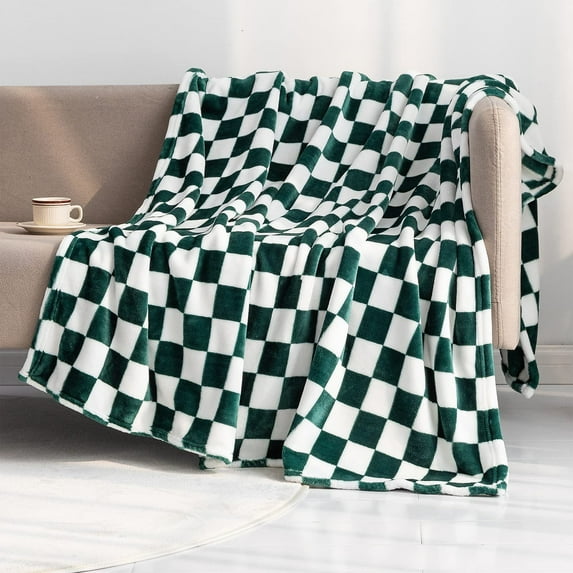 Checkered Throw Blanket,Soft Cozy Fluffy Warm Hand Made Throw Blankets for Couch, Sofa, Chair, Bed, Camping, Picnic, Travel Lightweight Bed Blanket,40X28 in (Green)