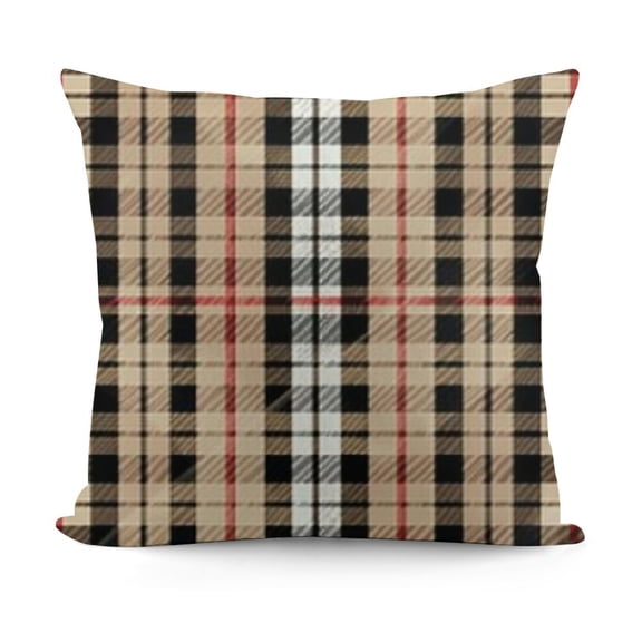 Checkered Throw Pillow Cushion Cover, Classical Tartan in British Style Design Geometric Ornament Striped, Decorative Square Accent Pillow Case, Pale Brown Orange White