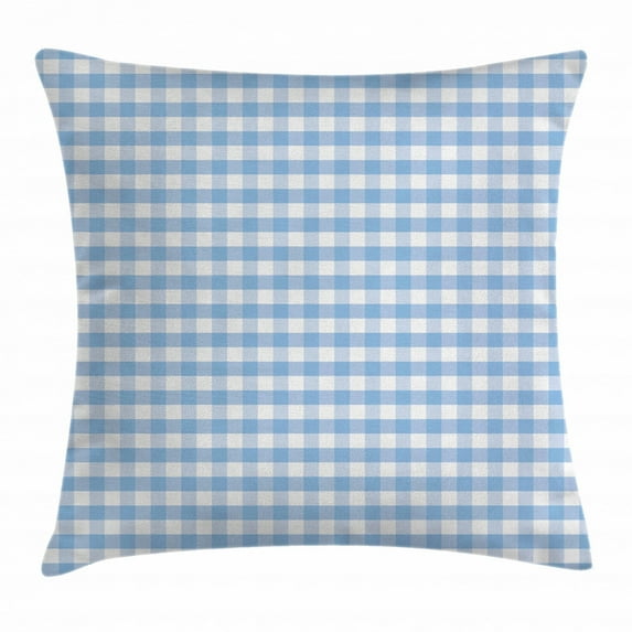 Checkered Throw Pillow Cushion Cover, Little Squares and Stripes Pastel Color Gingham Repeating Rows Vintage Tile, Decorative Square Accent Pillow Case, 24 X 24 Inches, Pale Blue White, by Ambesonne
