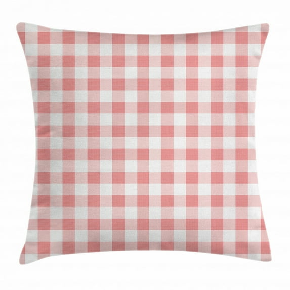 Checkered Throw Pillow Cushion Cover, Picnic in Countryside Themed Gingham Pattern in Soft Colors Print, Decorative Square Accent Pillow Case, 24 X 24 Inches, Pink Pale Pink White, by Ambesonne