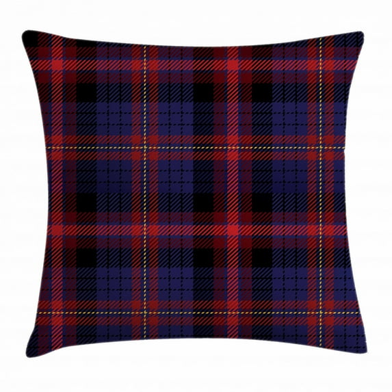 Checkered Throw Pillow Cushion Cover, Vibrant Colored Old Fashion Pattern Folkloric British Culture Inspired, Decorative Square Accent Pillow Case, 20 X 20 Inches, Royal Blue Red Black, by Ambesonne