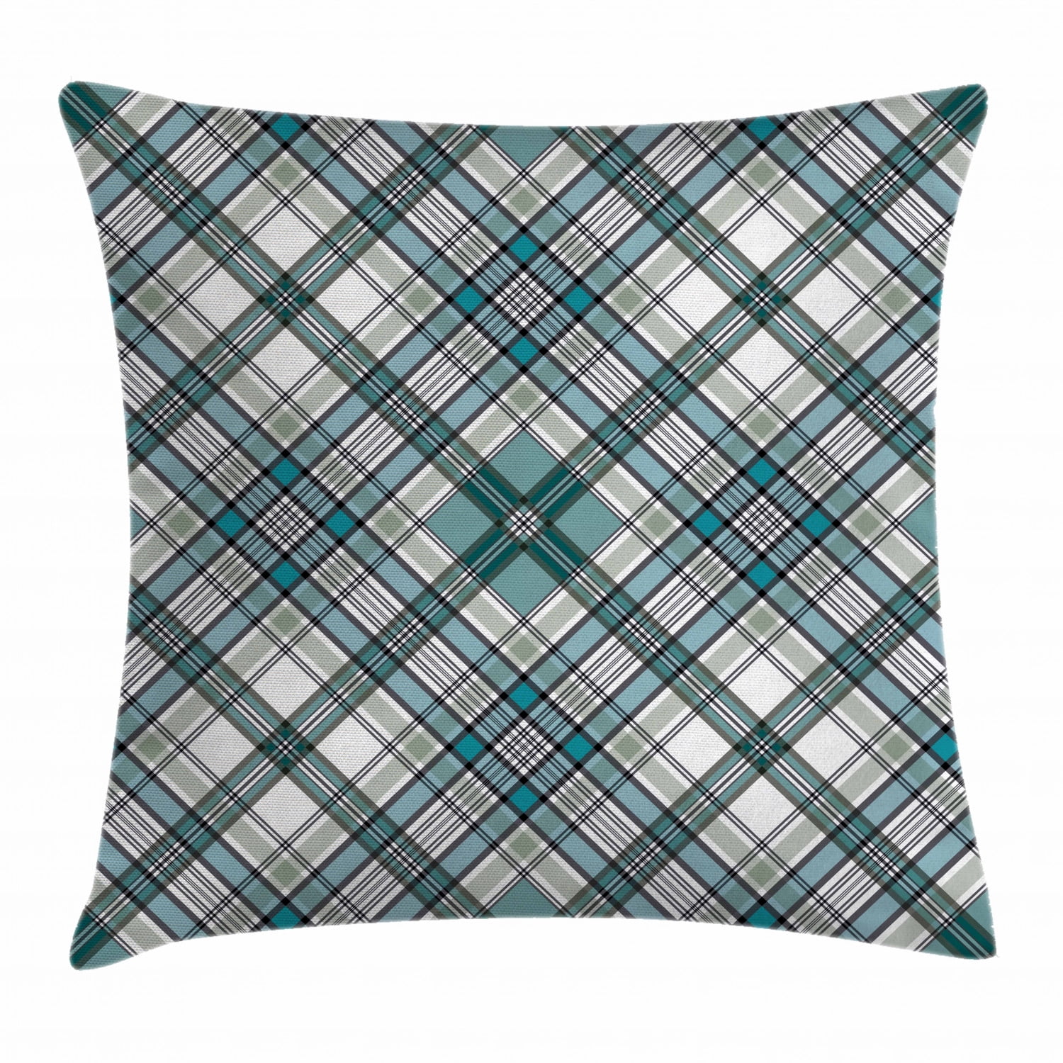 Checkered Throw Pillow Cushion Cover Vintage Fashion English Country Style with Modern Look in Soft Colors Decorative Square Accent Pillow Case 20 X 20 Inches Aqua Pale Grey White by Ambesonne Walmart...