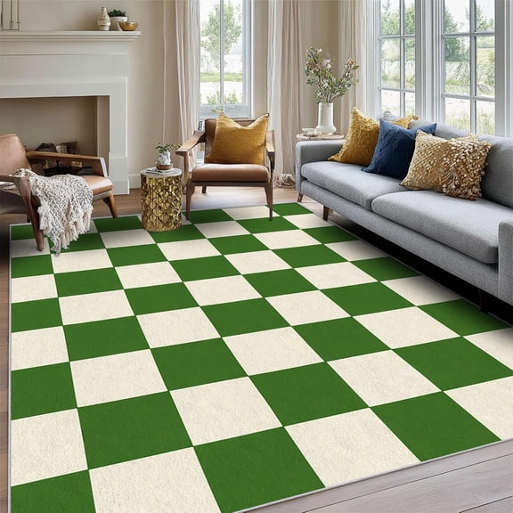 Checkered Throw Rug , Washable Checkerboard Gingham Geometric Indoor Door Mat Entryway, Checkered Home Decor Kitchen Bedroom, Non Slip Low Pile Soft Carpet 1x2ft