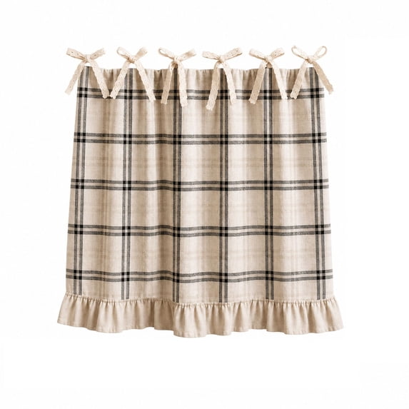 Checkered Tie Top Oven Curtain, Light Filtering Farmhouse Kitchen Window Valance for Small Windows, 21 X 30 Inch Rustic Home Decor Housewarming Gift