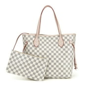 GOWELL Checkered Tote Shoulder Bag with inner pouch - PU Vegan Leather&nbsp;