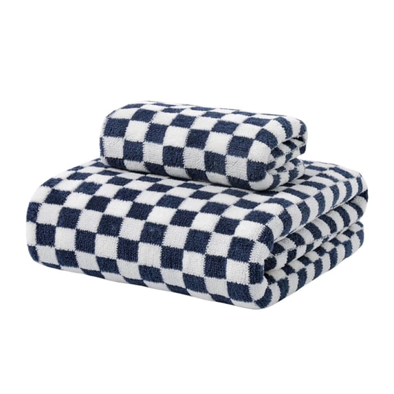 Checkered Towels, Ultra Soft Absorbent Thick Bath Towels, Retro Design Towels for Gym, Beach, Pool and Daily Body Drying Gifting, 29.53x13.78 Inch(Blue)