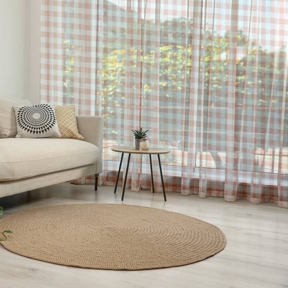 Checkered Tulle Curtains with Rod Pocket, Picnic in Countryside Themed Gingham Pattern in Soft Colored Print, Sheer Drape for Wedding Party 2 Panels, 7 Sizes, Pale Peach and White, by Ambesonne