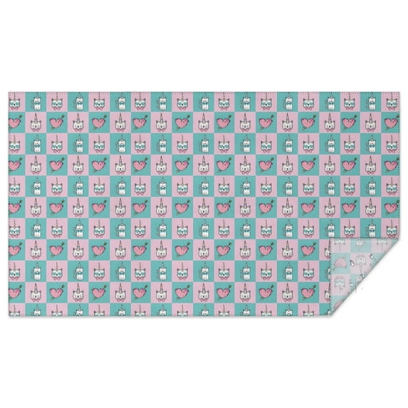 Checkered Unicorn Cat Pattern Rectangle Tablecloth 60"x102",Waterproof Polyester Rectangle Table Cloth, Wipeable Spillproof Polyester Tablecloth for Dining, Camping, Indoor and Outdoor