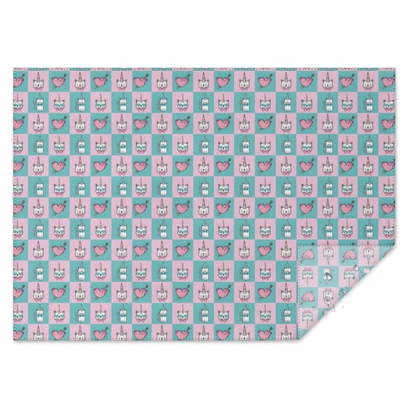 Checkered Unicorn Cat Pattern Rectangle Tablecloth 60"x84",Waterproof Polyester Rectangle Table Cloth, Wipeable Spillproof Polyester Tablecloth for Dining, Camping, Indoor and Outdoor