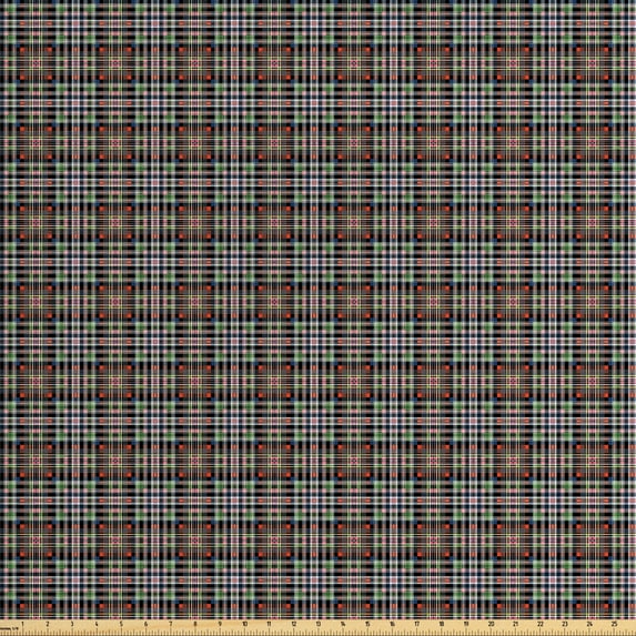 Ambesonne Checkered Fabric by the Yard Upholstery, Colorful Retro Style, 3 Yards, Blue Green Orange