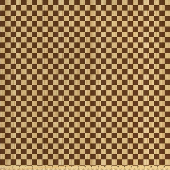 Ambesonne Checkered Fabric by the Yard Upholstery, Checkerboard Wooden, 3 Yards, Brown Pale Brown