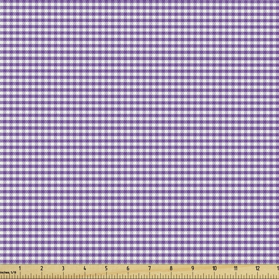 Ambesonne Checkered Fabric by the Yard Upholstery, Gingham Vintage Style, 1 Yard, Purple White