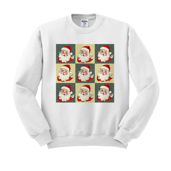 Checkered Vintage Santa Sweatshirt Unisex Medium White