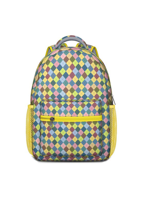 Checkered Vintage School Backpack - Breathable & Waterproof Student Bag with Ergonomic Design