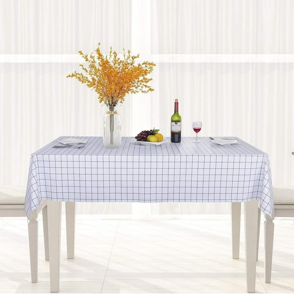 Checkered Vinyl Rectangle Tablecloth - 55 x 55 Inch - 100% Waterproof Oil Proof Spill Proof PVC Table Cloth for Dining Table, Buffet Parties and Camping, Coffee (White Checkered )