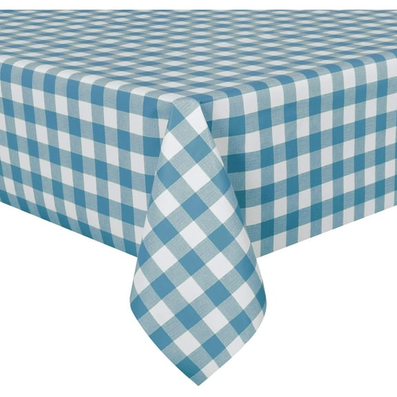 Checkered Vinyl Rectangle Tablecloth, 60 x 102 Inch, 100% Waterproof Oil Proof Spill Proof PVC Table Cloth, Wipe Clean Table Cover for Dining Table, Buffet Parties, Teal and White