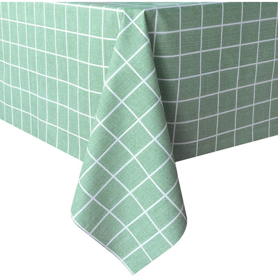 Checkered Vinyl Rectangle Tablecloth - 60 x 102 Inch - 100% Waterproof Oil Proof Spill Proof PVC Table Cloth, Wipe Clean Table Cover for Dining Table, Buffet Parties and Camping, Green